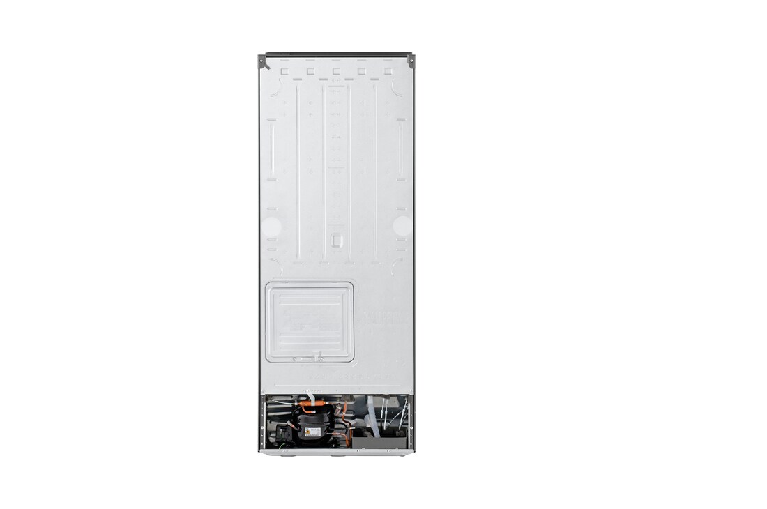 Back view of 217L Top Freezer Refrigerator Essence Matte Black with LinearCooling and Deodorizer.